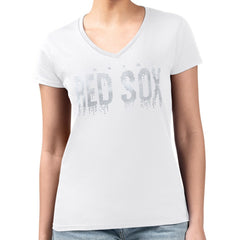 Boston Red Sox G-III 4Her by Carl Banks Women's Metallic Drop Lightweight V-Neck T-Shirt White