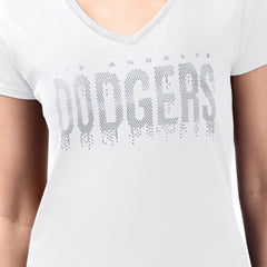 Los Angeles Dodgers G-III 4Her by Carl Banks Women's Metallic Drop Lightweight V-Neck T-Shirt White
