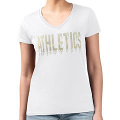 Athletics G-III 4Her by Carl Banks Women's Metallic Drop Lightweight V-Neck T-Shirt White