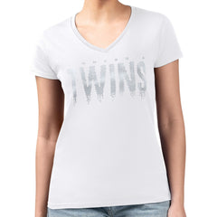 Minnesota Twins G-III 4Her by Carl Banks Women's Metallic Drop Lightweight V-Neck T-Shirt White