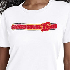 Calgary Flames Starter Women's Team Stripe T-Shirt - White T-shirts