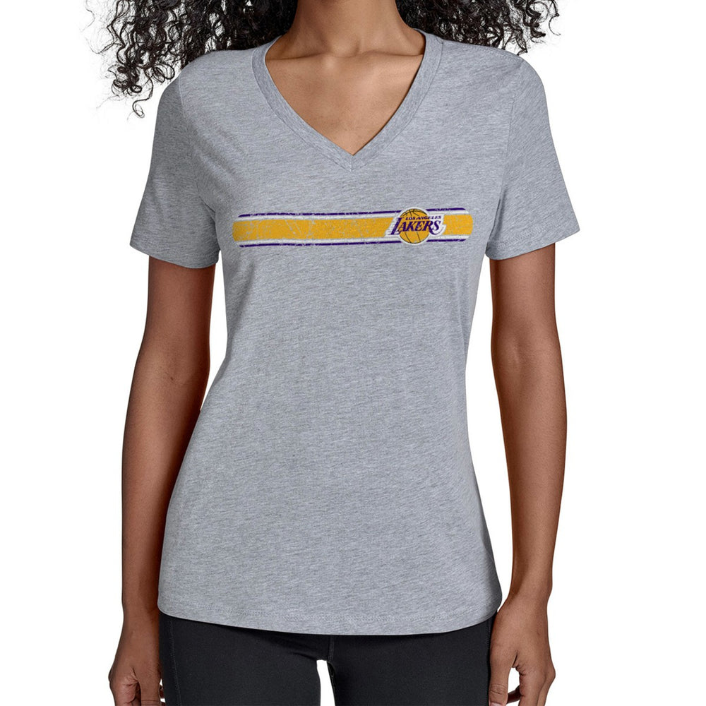 Los Angeles Lakers Starter Women's Team Stripe V-Neck T-Shirt - Gray online