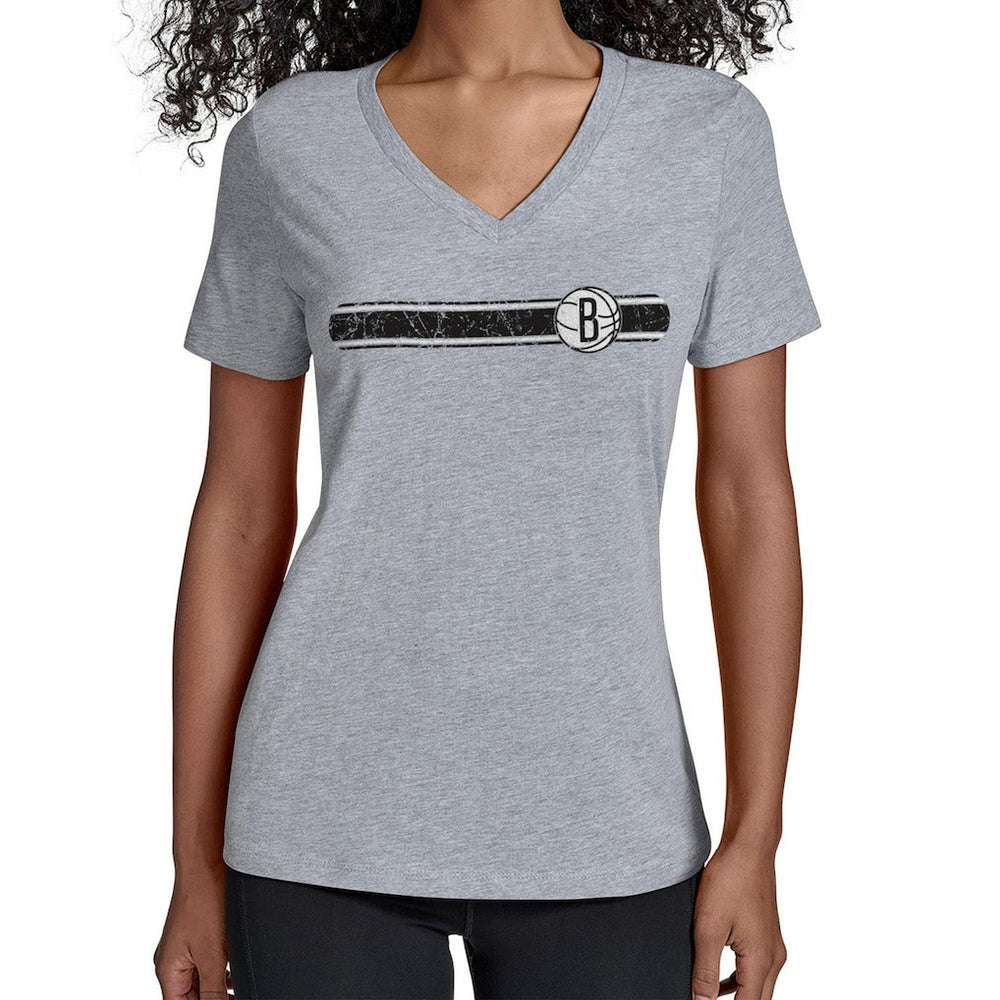 Brooklyn Nets Starter Women's Team Stripe V-Neck T-Shirt - Gray shop