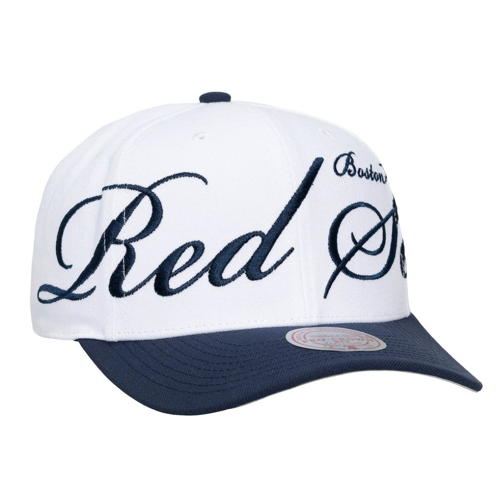 Boston Red Sox Unisex XL Script Pro Crown Snapback Hat White/Navy