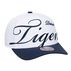 Detroit Tigers Unisex XL Script Pro Crown Snapback Hat White/Navy