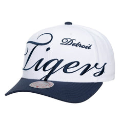 Detroit Tigers Unisex XL Script Pro Crown Snapback Hat White/Navy
