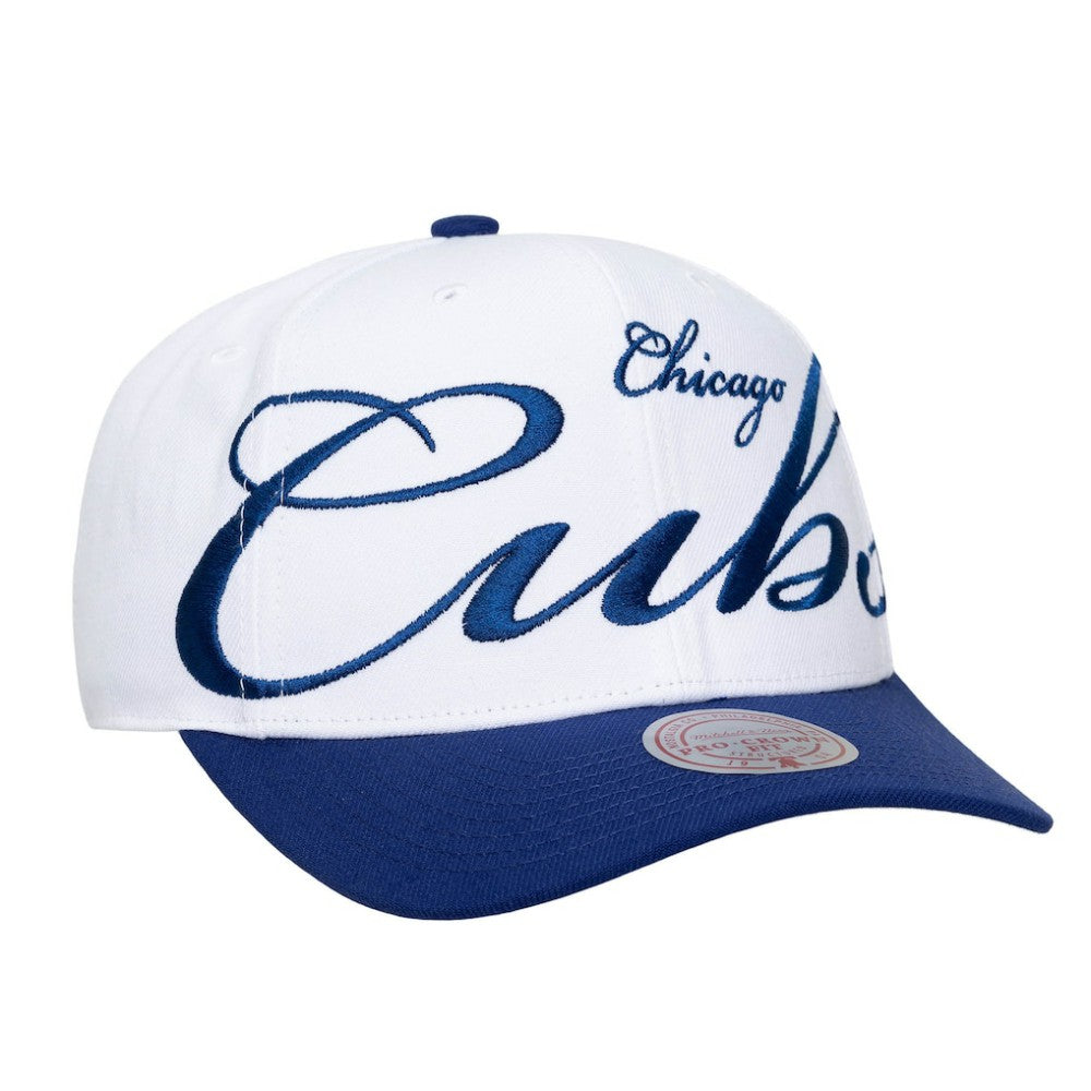 Chicago Cubs Unisex XL Script Pro Crown Snapback Hat White/Royal