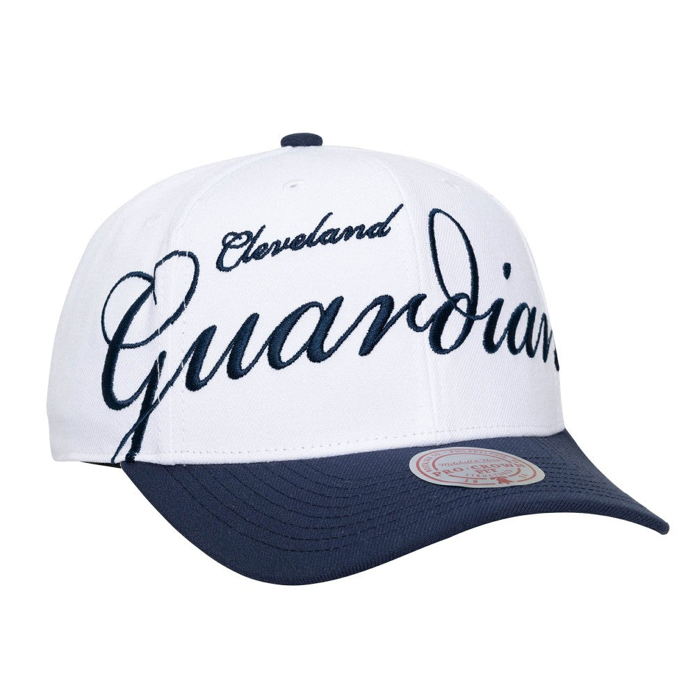 Cleveland Guardians Unisex XL Script Pro Crown Snapback Hat White/Navy