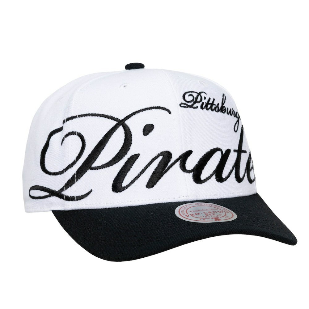 Pittsburgh Pirates Unisex XL Script Pro Crown Adjustable Hat White/Black