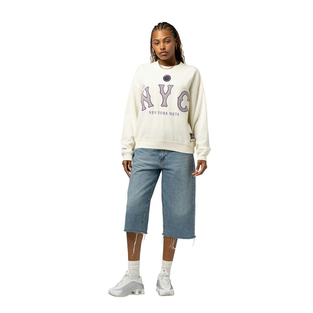 New York Mets Women's Premium Oversized Crewneck Sweatshirt Cream