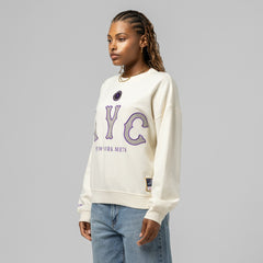 New York Mets Women's Premium Oversized Crewneck Sweatshirt Cream