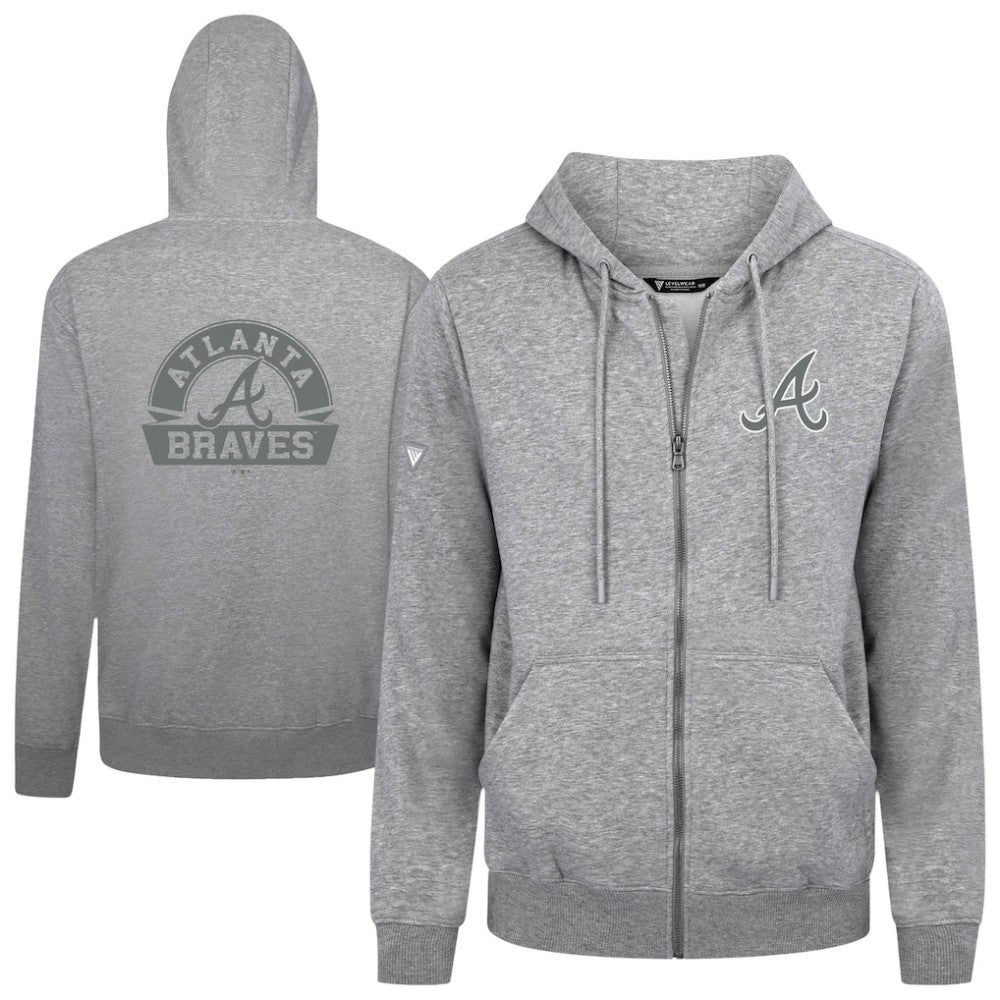 Atlanta Braves Levelwear Podium Chenille Logo Full-Zip Hoodie Heather Gray