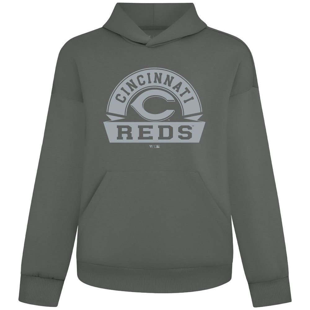 Cincinnati Reds Levelwear Luxe Signature Banner Arch Tri-Blend Hoodie Gray