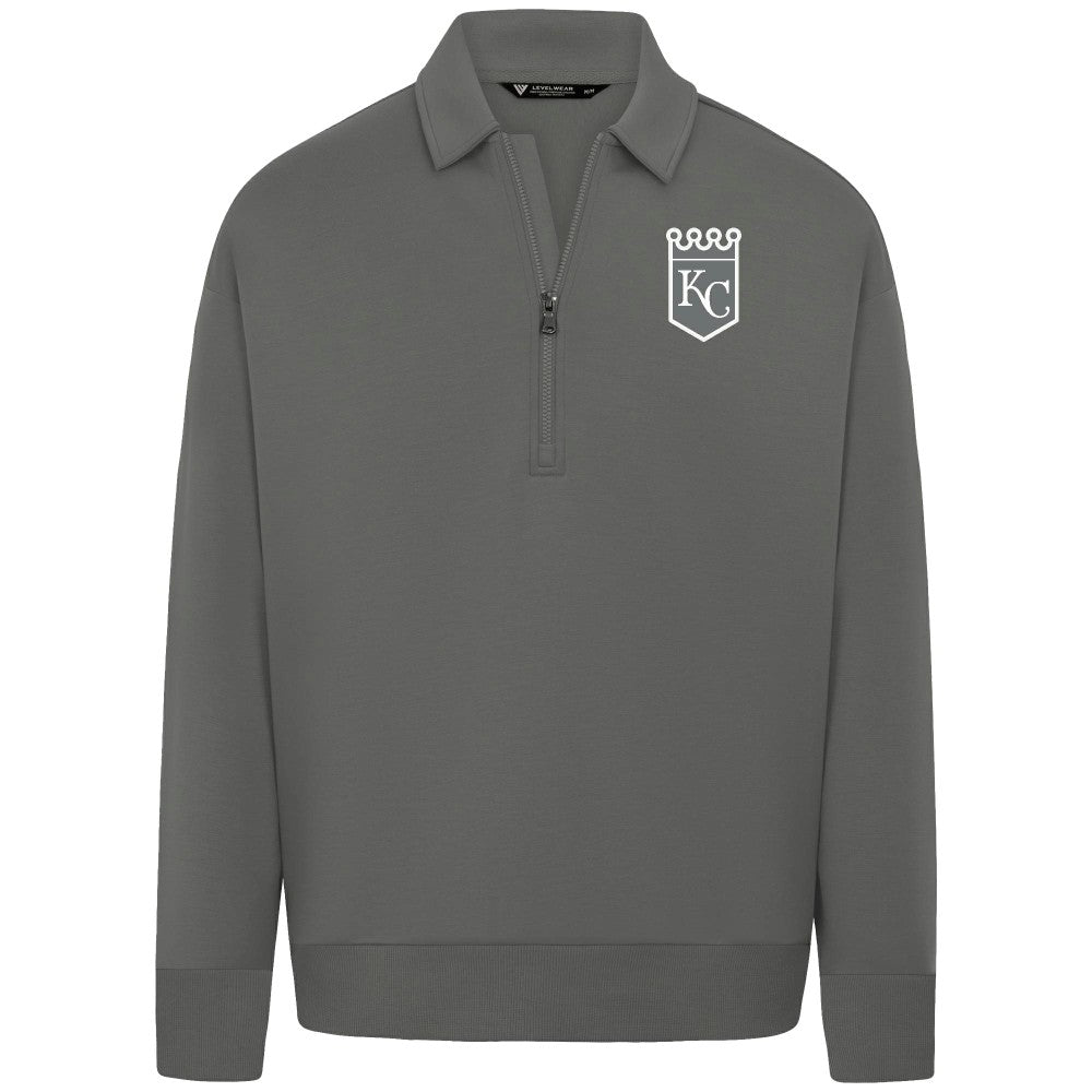 Kansas City Royals Levelwear Luxe Signature Quarter-Zip Chenille Logo Tri-Blend Sweatshirt Gray