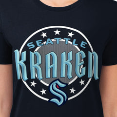 Seattle Kraken G-III 4Her by Carl Banks Women's Super-Slim Lightweight Pinstripe Circle Graphic T-Shirt - Navy T-shirts