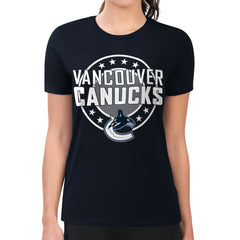 Vancouver Canucks G-III 4Her by Carl Banks Women's Super-Slim Lightweight Pinstripe Circle Graphic T-Shirt - Navy T-shirts
