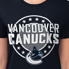 Vancouver Canucks G-III 4Her by Carl Banks Women's Super-Slim Lightweight Pinstripe Circle Graphic T-Shirt - Navy T-shirts
