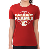 Calgary Flames G-III 4Her by Carl Banks Women's Super-Slim Lightweight Pinstripe Circle Graphic T-Shirt - Red T-shirts