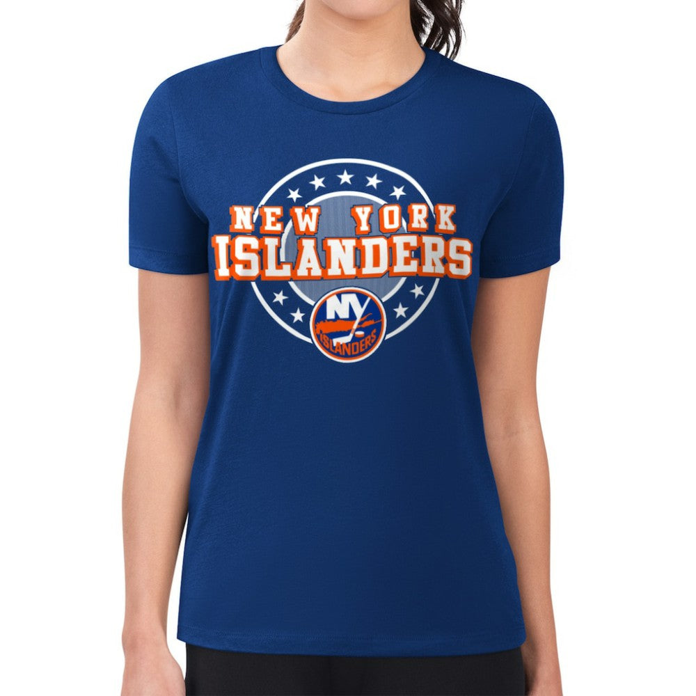 New York Islanders G-III 4Her by Carl Banks Women's Super-Slim Lightweight Pinstripe Circle Graphic T-Shirt - Royal T-shirts