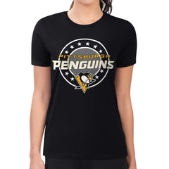 Pittsburgh Penguins G-III 4Her by Carl Banks Women's Super-Slim Lightweight Pinstripe Circle Graphic T-Shirt - Black T-shirts
