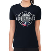 Columbus Blue Jackets G-III 4Her by Carl Banks Women's Super-Slim Lightweight Pinstripe Circle Graphic T-Shirt - Navy T-shirts
