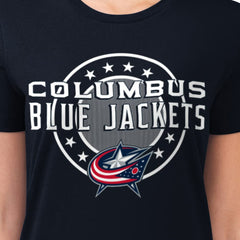 Columbus Blue Jackets G-III 4Her by Carl Banks Women's Super-Slim Lightweight Pinstripe Circle Graphic T-Shirt - Navy T-shirts