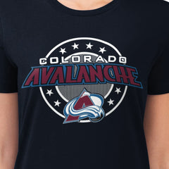 Colorado Avalanche G-III 4Her by Carl Banks Women's Super-Slim Lightweight Pinstripe Circle Graphic T-Shirt - Navy T-shirts