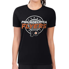 Philadelphia Flyers G-III 4Her by Carl Banks Women's Super-Slim Lightweight Pinstripe Circle Graphic T-Shirt - Black T-shirts