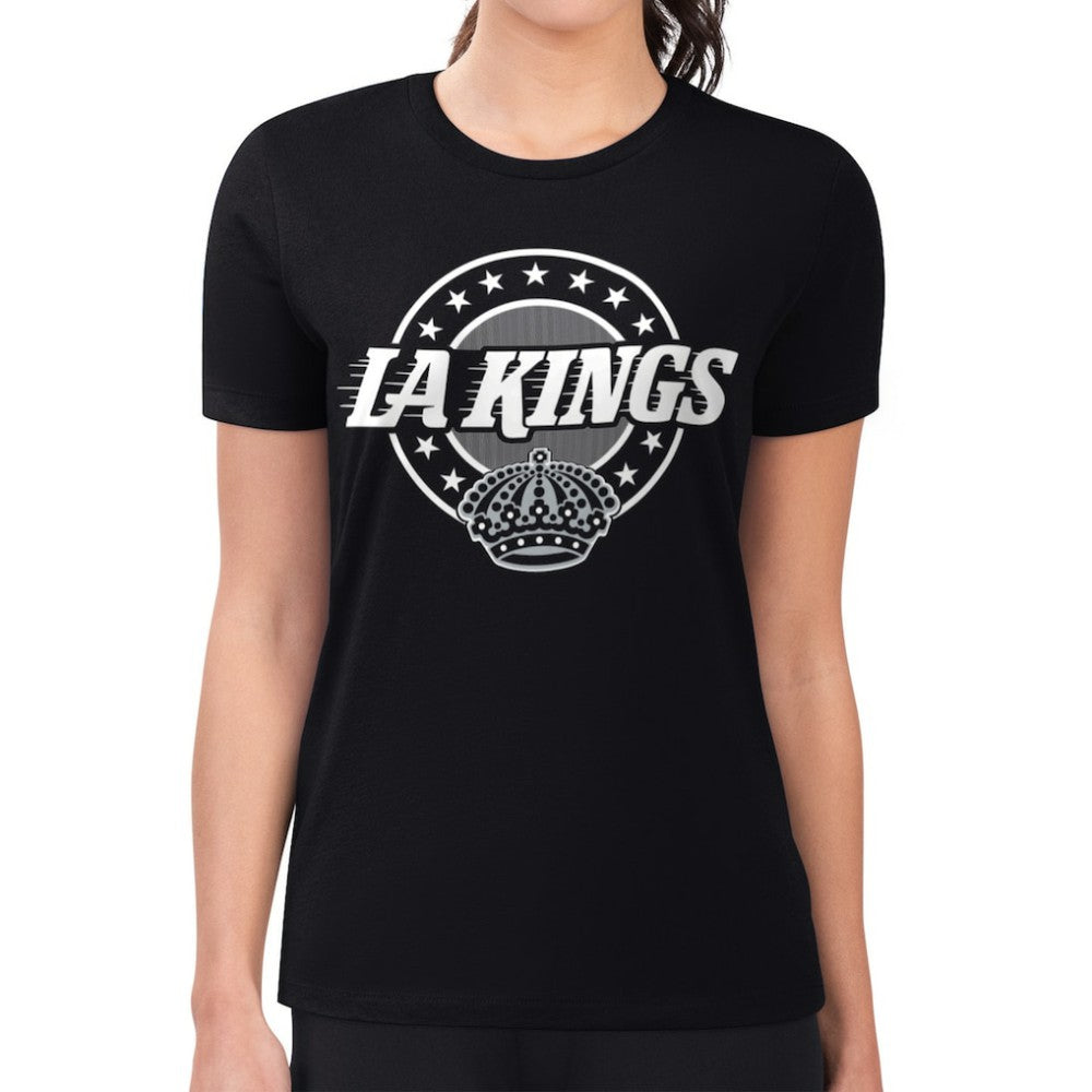 Los Angeles Kings G-III 4Her by Carl Banks Women's Super-Slim Lightweight Pinstripe Circle Graphic T-Shirt - Black T-shirts