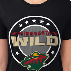 Minnesota Wild G-III 4Her by Carl Banks Women's Super-Slim Lightweight Pinstripe Circle Graphic T-Shirt - Black T-shirts