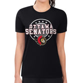 Ottawa Senators G-III 4Her by Carl Banks Women's Super-Slim Lightweight Pinstripe Circle Graphic T-Shirt - Black T-shirts