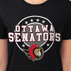 Ottawa Senators G-III 4Her by Carl Banks Women's Super-Slim Lightweight Pinstripe Circle Graphic T-Shirt - Black T-shirts