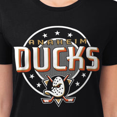Anaheim Ducks G-III 4Her by Carl Banks Women's Super-Slim Lightweight Pinstripe Circle Graphic T-Shirt - Black T-shirts
