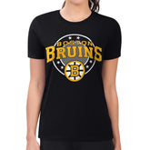 Boston Bruins G-III 4Her by Carl Banks Women's Super-Slim Lightweight Pinstripe Circle Graphic T-Shirt - Black T-shirts