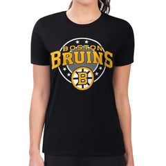 Boston Bruins G-III 4Her by Carl Banks Women's Super-Slim Lightweight Pinstripe Circle Graphic T-Shirt - Black T-shirts