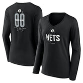 Brooklyn Nets Women's Center Court Name & Number Custom Long Sleeve V-Neck T-Shirt - Black sale