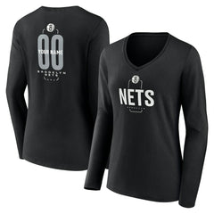 Brooklyn Nets Women's Center Court Name & Number Custom Long Sleeve V-Neck T-Shirt - Black sale