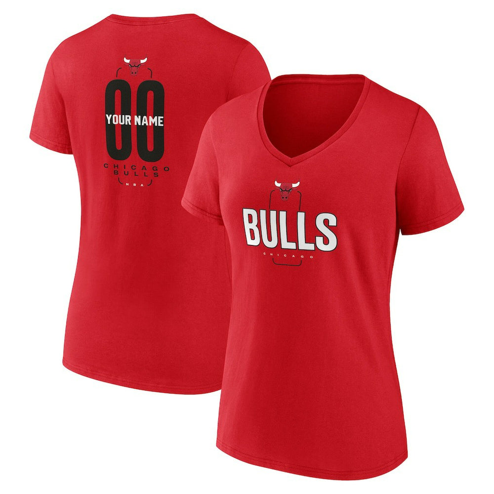 Chicago Bulls Women's Center Court Name & Number Custom V-Neck T-Shirt sale - Red on sale