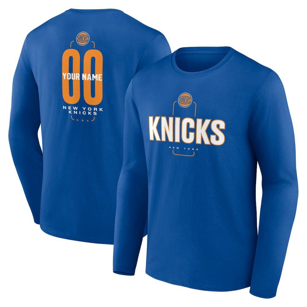 New York Knicks Center Court Name & Number Custom Long Sleeve T-Shirt - Blue discount
