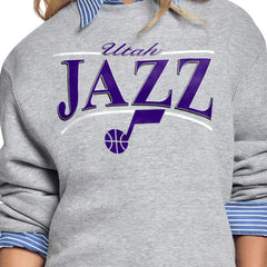 Utah Jazz Starter Women's Arch Stripe Fleece Crewneck Sweatshirt - Gray on sale