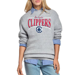LA Clippers Starter Women's Arch Stripe Fleece Crewneck Sweatshirt - Gray on sale