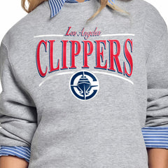 LA Clippers Starter Women's Arch Stripe Fleece Crewneck Sweatshirt - Gray on sale