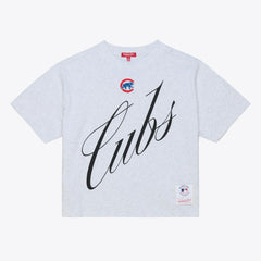 Chicago Cubs Women's Script Cropped Boxy T-Shirt Heather Gray