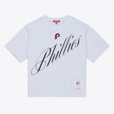 Philadelphia Phillies Women's Script Cropped Boxy T-Shirt Heather Gray