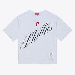 Philadelphia Phillies Women's Script Cropped Boxy T-Shirt Heather Gray