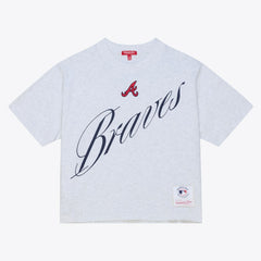 Atlanta Braves Women's Script Cropped Boxy T-Shirt Heather Gray