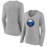 Buffalo Sabres Women's Primary Logo Long Sleeve V-Neck T-Shirt - Gray T-shirts