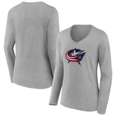 Columbus Blue Jackets Women's Primary Logo Long Sleeve V-Neck T-Shirt - Gray T-shirts