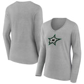 Dallas Stars Women's Primary Logo Long Sleeve V-Neck T-Shirt - Gray T-shirts