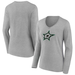 Dallas Stars Women's Primary Logo Long Sleeve V-Neck T-Shirt - Gray T-shirts